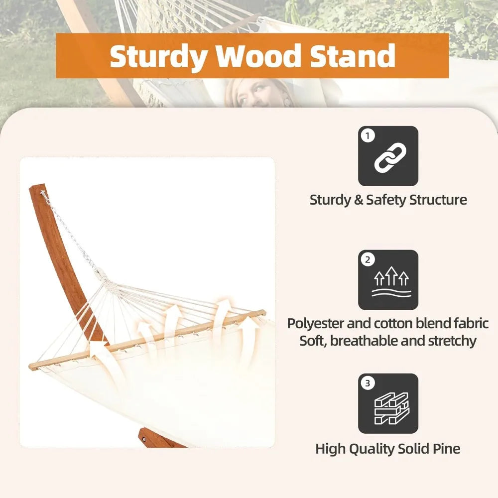 12 FT Wooden Hammock with Stand for Single Person, Weather-Resistant, Certified Sustainable Hammock Bed for Backyard, Balcony,