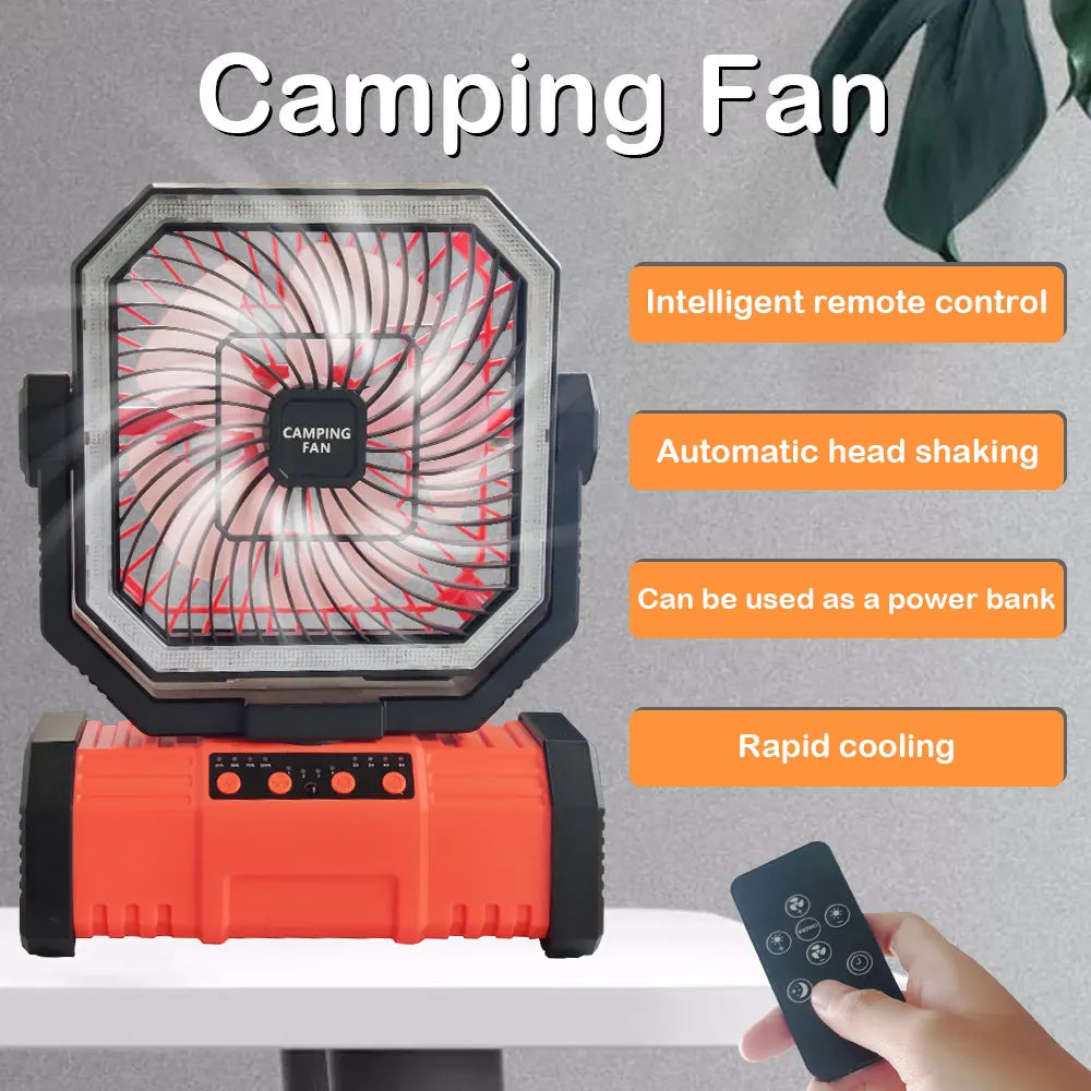 Camping Ceiling Fan 20000Mah Rechargeable Camping Circulator with Light and Remote Control Cool Air Circulation Camping Fan