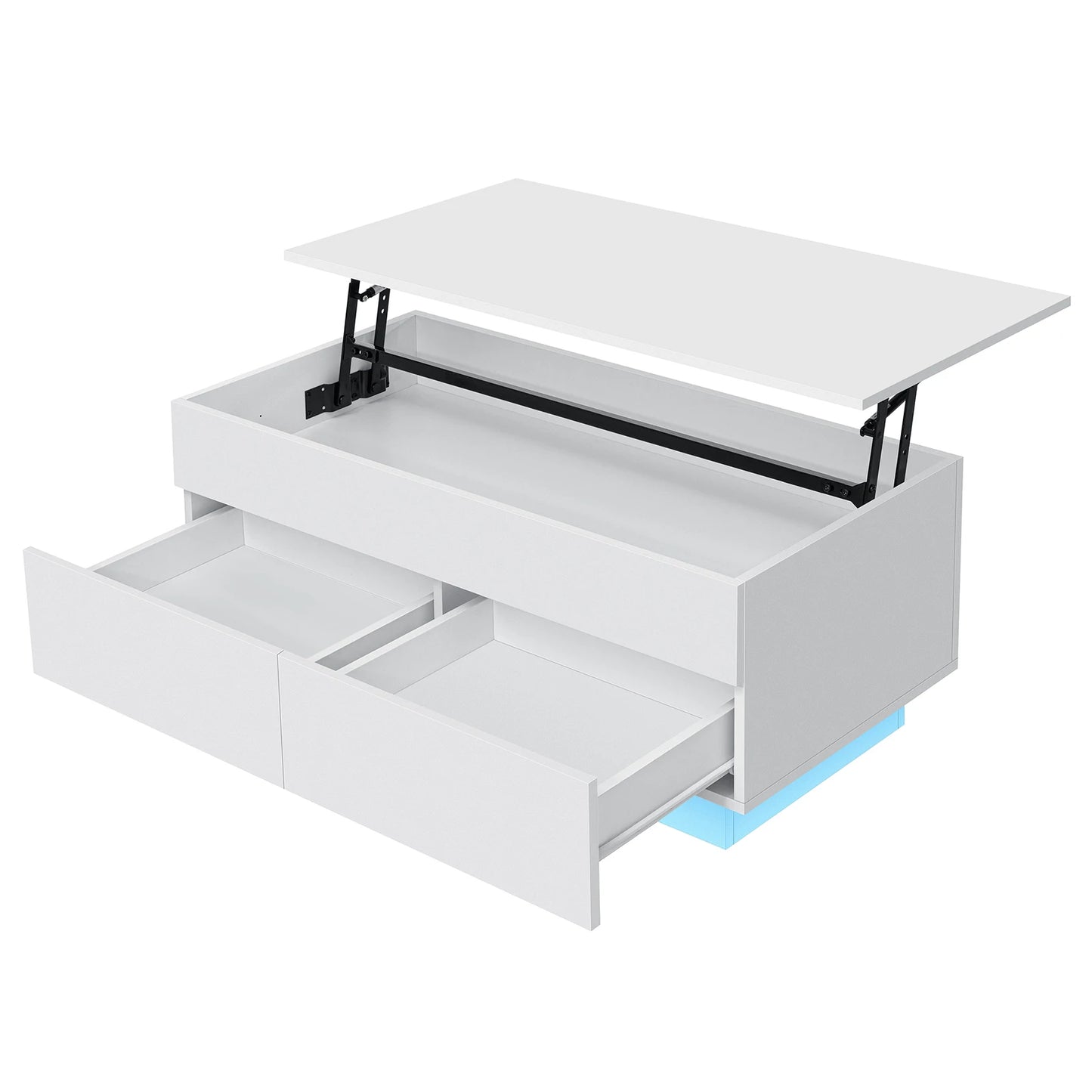 LED Lift Top Coffee Table with RGB Lights 2 Drawers USB Power Versatile Storage Compartment Adjustable Height Living Room Table