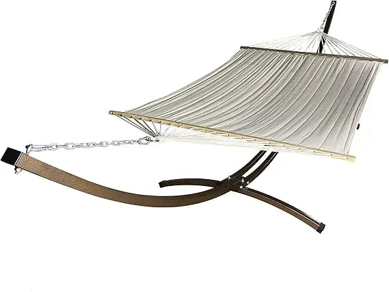 15 Ft. Indoor/Outdoor Heavy Duty Textured Bronze Steel Arc Hammock Stand w/Premium Quilted Hammock Bed. (Beige)
