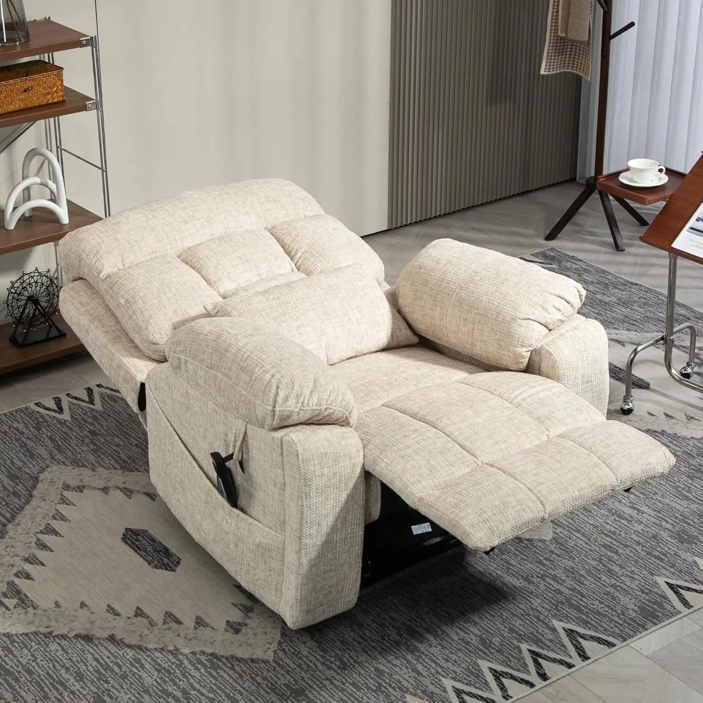 Oversized Power Lift Recliner for Elderly - Infinite Position Lay Flat Lift Chair with Heat & Massage Lumbar Pillow Cup Holders