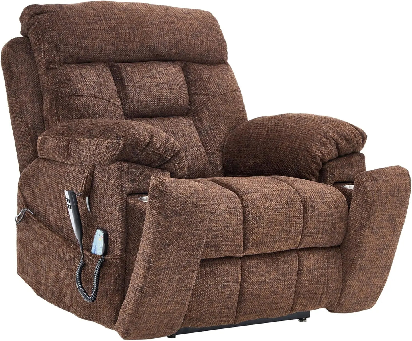 Oversized Power Lift Recliner for Elderly - Infinite Position Lay Flat Lift Chair with Heat & Massage Lumbar Pillow Cup Holders