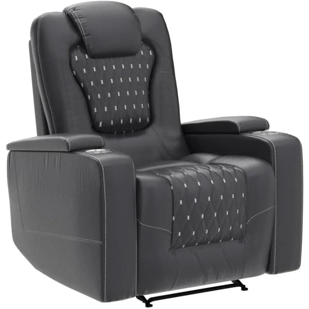 Recliner Chair, Electric Soft Leather Reclining Home Theater Seating - USB Ports, Cup Holders, Hidden Arm Storag