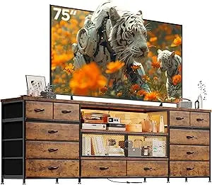 ZHUXIANG TV Stand With LED Lighting And Charging Station