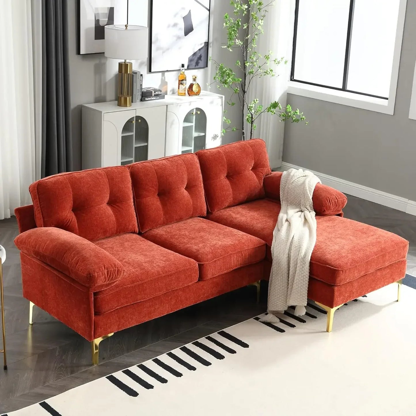 Convertible Sectional Sofa with Chaise Upholstered 3 Seater