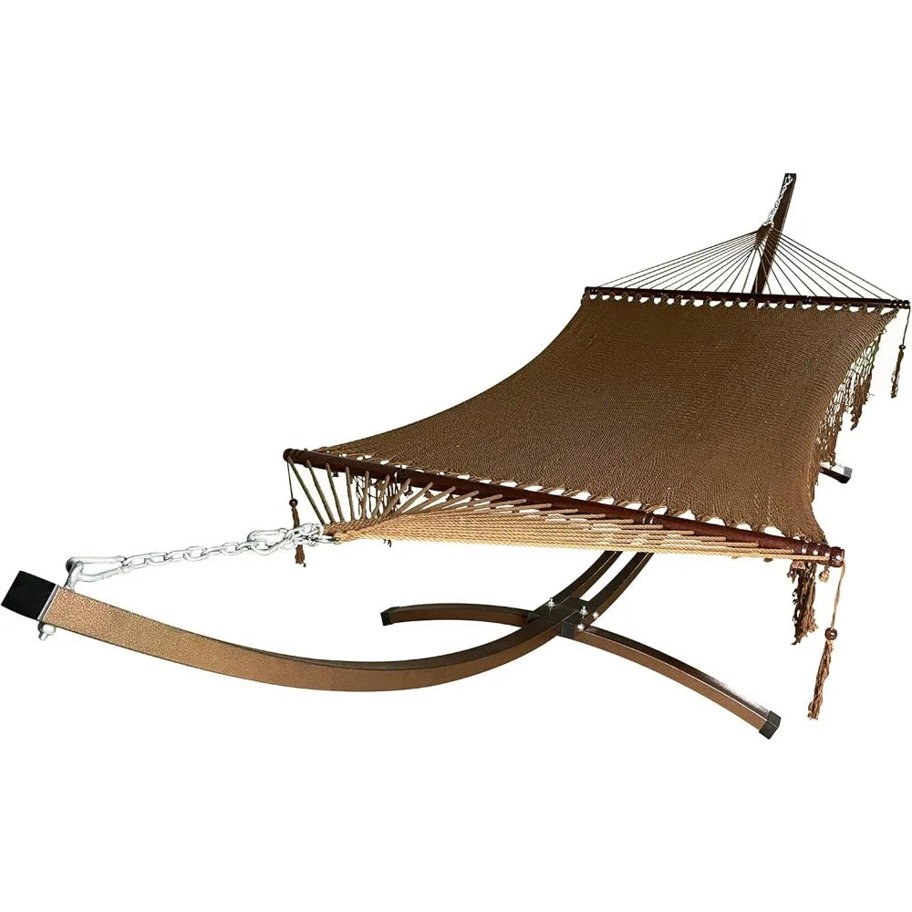 15 Ft. Indoor/Outdoor Heavy Duty Textured Bronze Steel Arc Hammock Stand w/Premium Quilted Hammock Bed. (Beige)