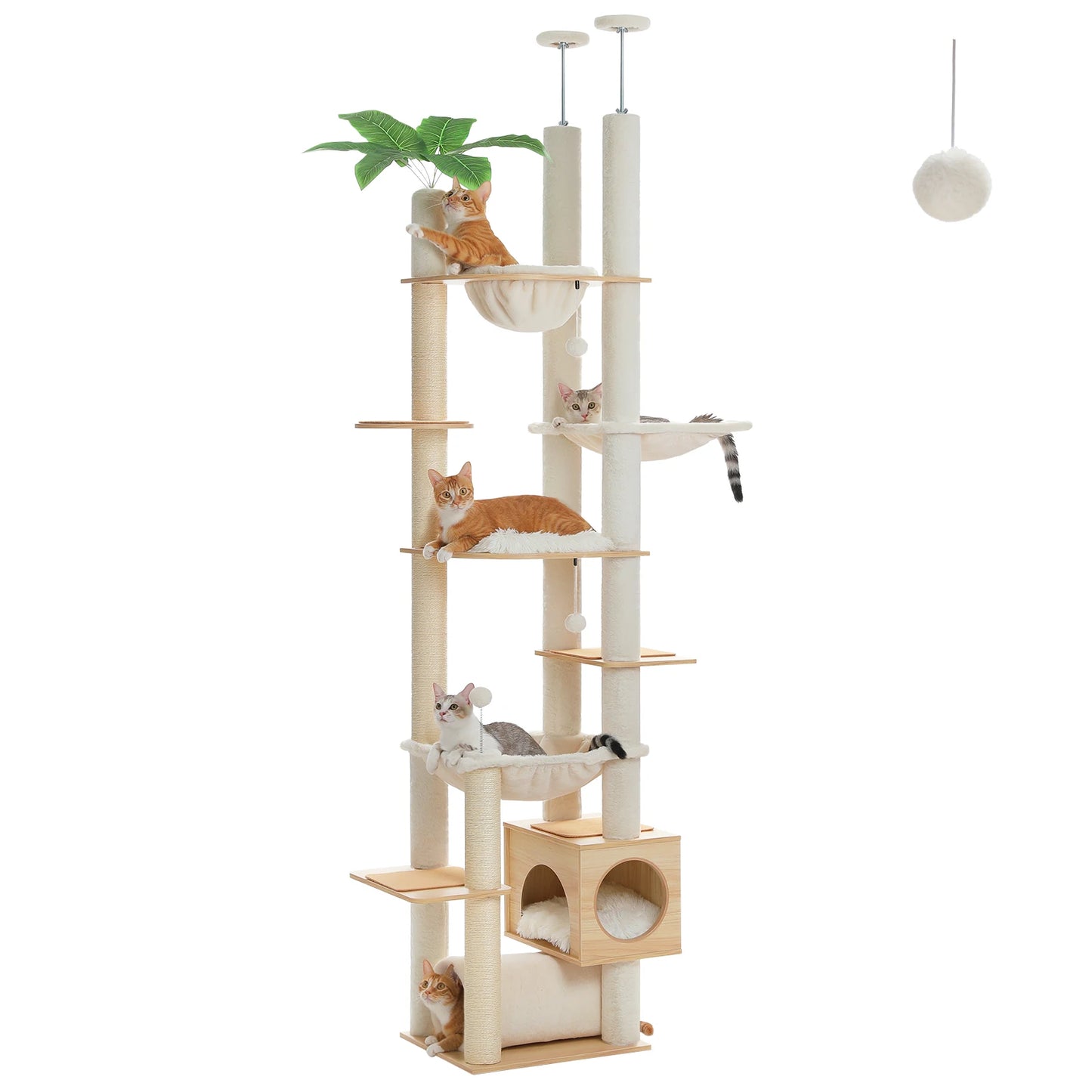 PAWZ Road Height Adjustable Wooden Cat Tree With Hammock
