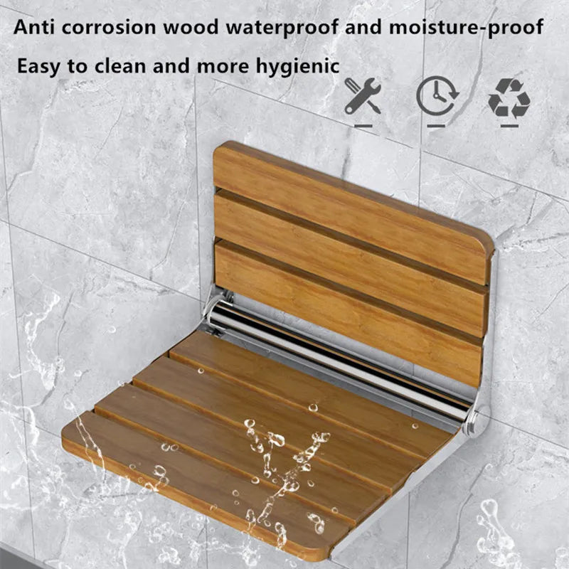 2025 High quality Wood Shower Seats stainless steel folding shower bench wall mount shower seat for elderly bathroom/toilet