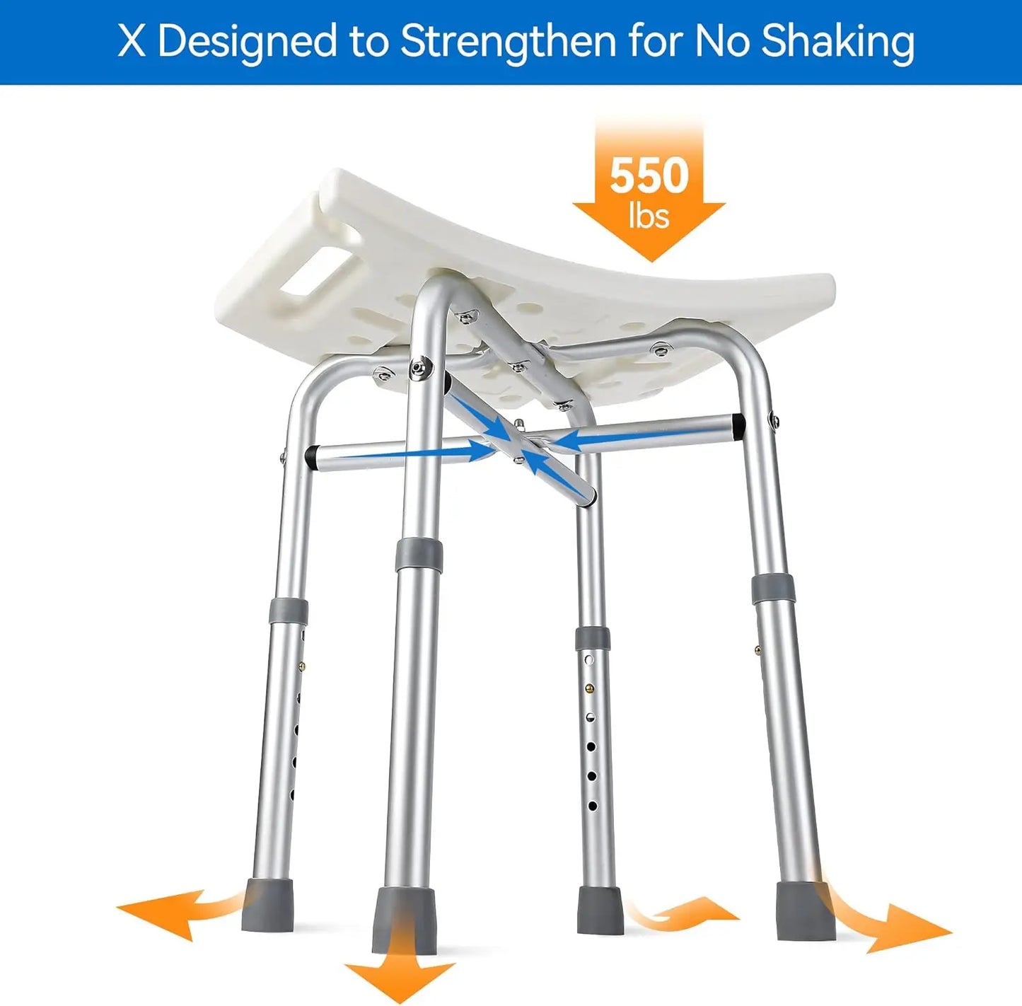Shower Bench Shower Chair for Bathroom Bathtub with Adjustable Height X-Supports Legs, 350 lb Capacity Slip Resistant 