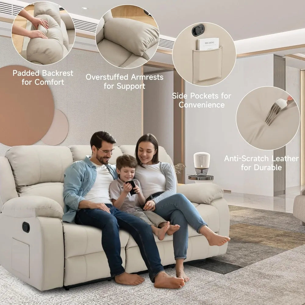 Reclining Loveseat Sofa Leather Recliner Sofa 3 Seater Couch for Living Room, Home Theater Seating