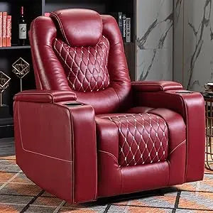 Recliner Chair, Electric Soft Leather Reclining Home Theater Seating - USB Ports, Cup Holders, Hidden Arm Storag