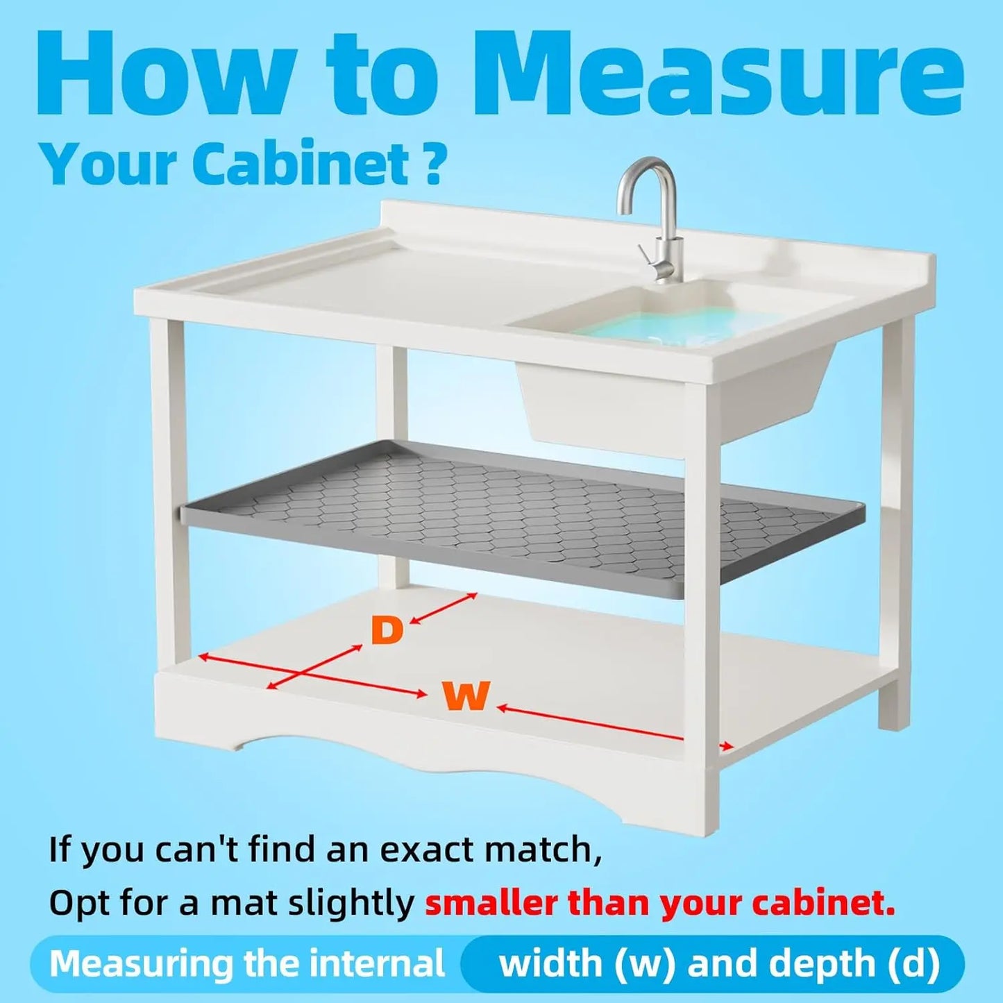 Waterproof Under Sink Mat -34” x 22” Cabinet Liner for Kitchen & Bathroom, Shelf Protector Silicone Under Sink Tray