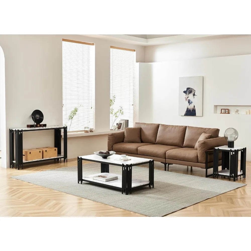 44.88 X 25.2'' Modern Coffee Table, Rectangle Simple Coffee Tables with 1-Tier Storage Shelves, Metal Center Table Minimalist Co