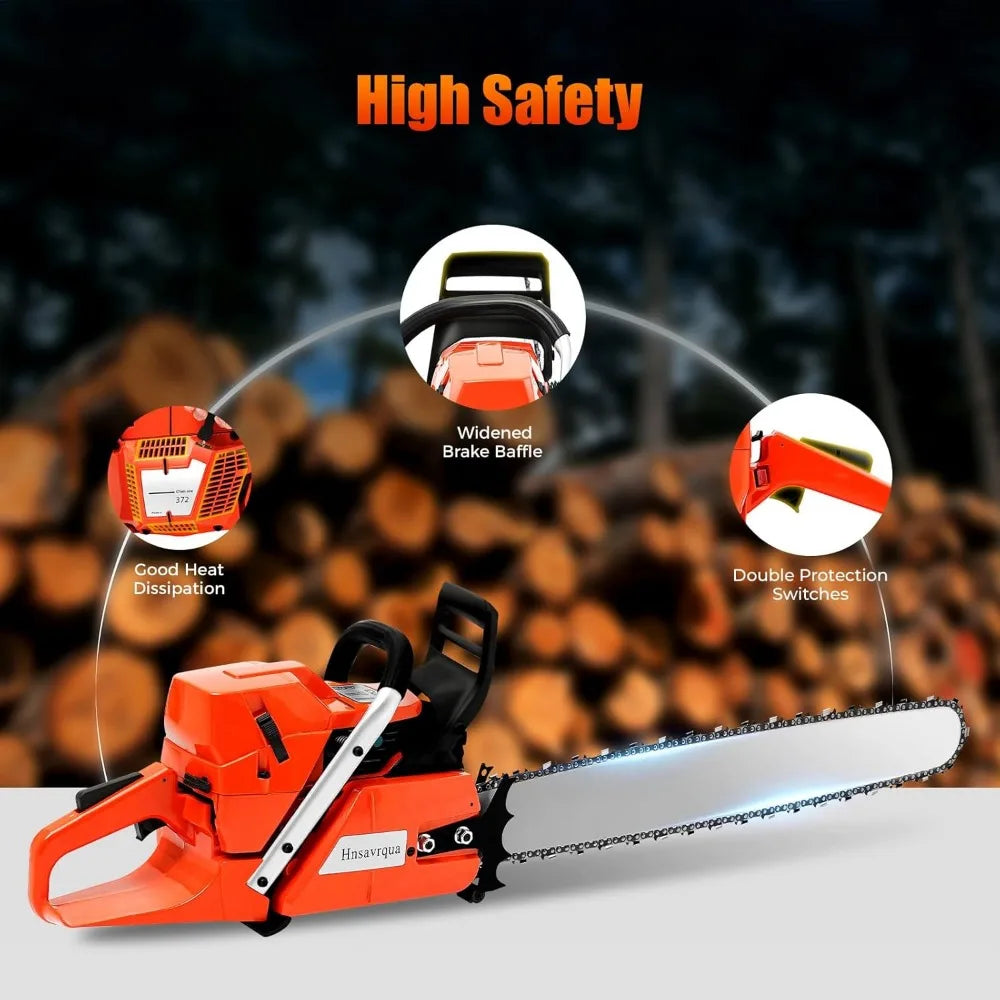 71cc 2-Cycle Gas Powered Chainsaw, 28" Guide Bar, Professional Wood & Tree Cutting Tool with Anti-Vibration Handle, Easy Start,