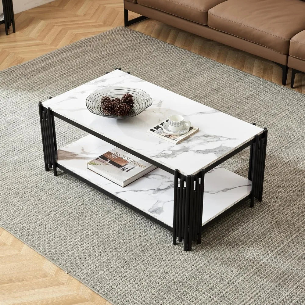 44.88 X 25.2'' Modern Coffee Table, Rectangle Simple Coffee Tables with 1-Tier Storage Shelves, Metal Center Table Minimalist Co