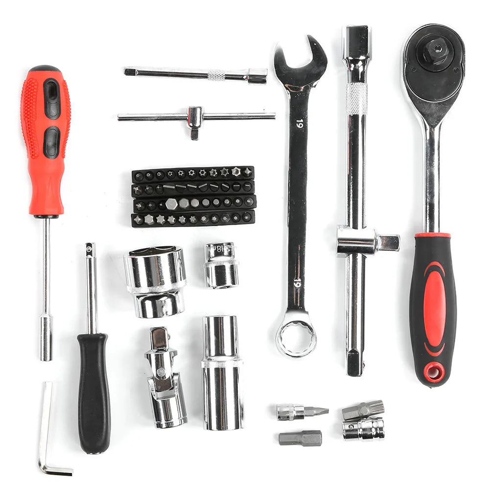 215Pcs Car DIY Repair Tool Kit 1/4in 3/8in 1/2in Socket Sets Ratchet Torque Wrench Combo Auto Repairing Sets Mechanic Tool