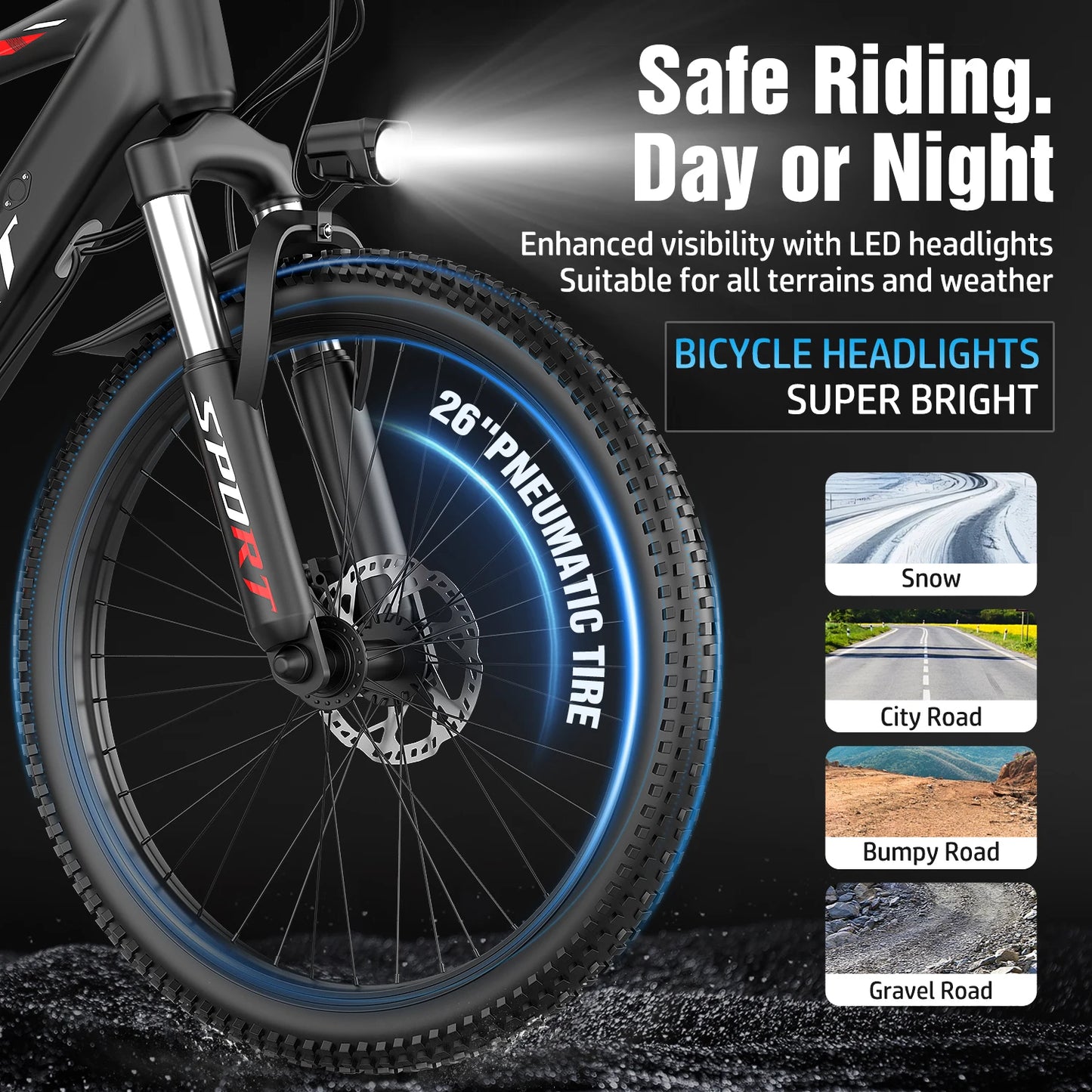 Max Speed Electric Mountain Bike Fat Tire 1000W Off Road