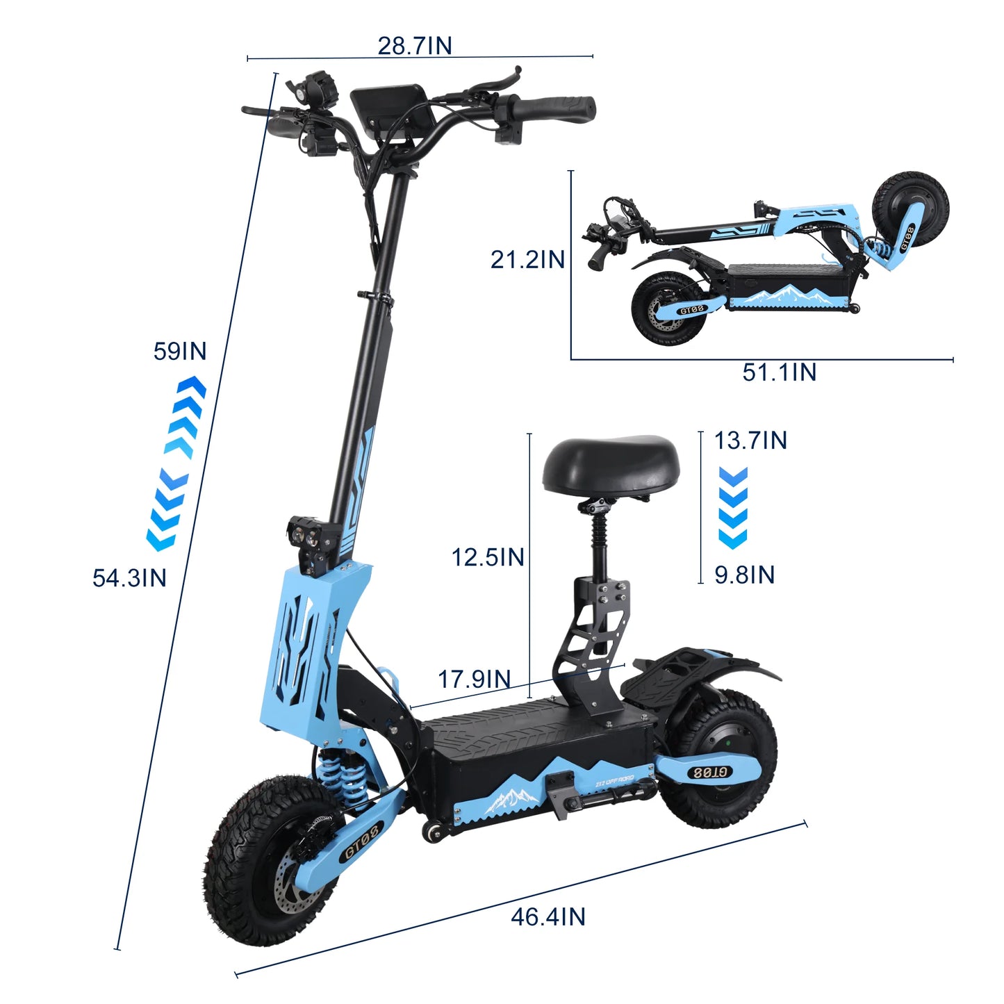 GT08 Electric Scooter With Seat Dual Motors 46 MPH Off Road