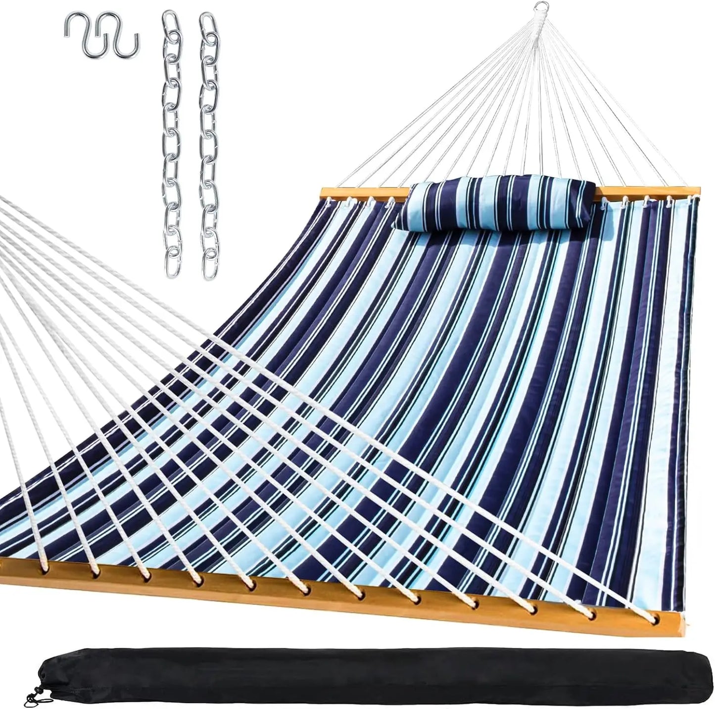 Outdoor Quilted Fabric Hammock with Spreader Bars and Detachable Pillow and Chains,Outdoor Patio Backyard, Hammocks
