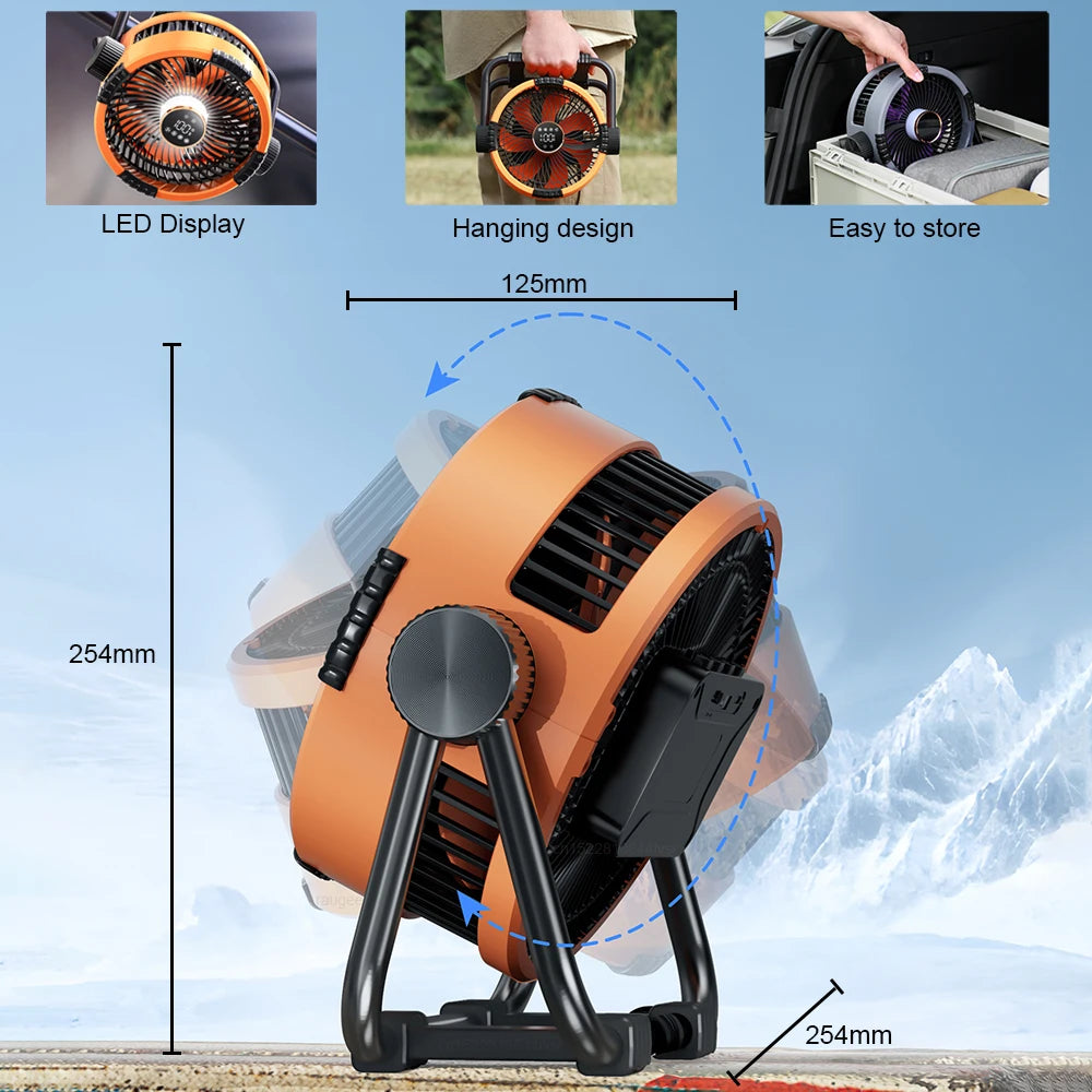 Camping Fan 20000mAh Wireless Outdoor Tent Camping Fan Portable Air Circulator Cooling Ceiling Fan with LED Light Remote Control