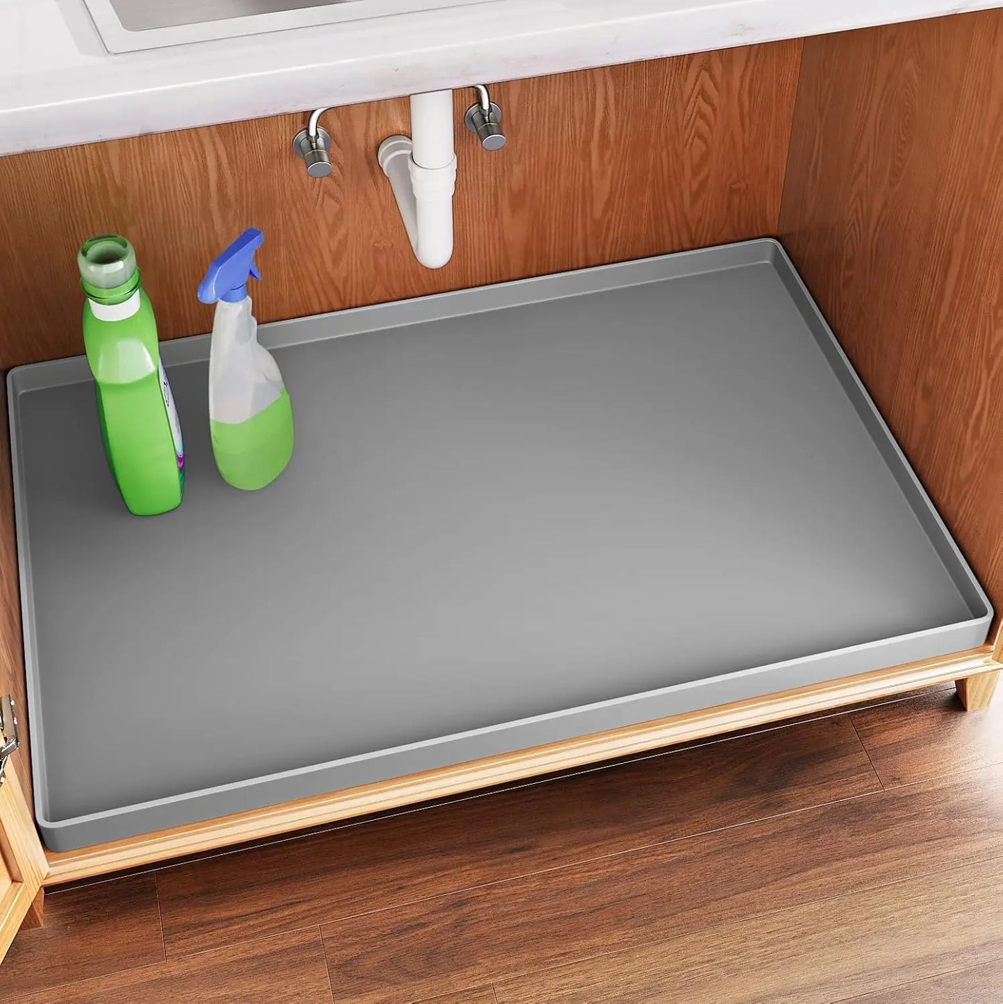 Waterproof Under Sink Mat -34” x 22” Cabinet Liner for Kitchen & Bathroom, Shelf Protector Silicone Under Sink Tray