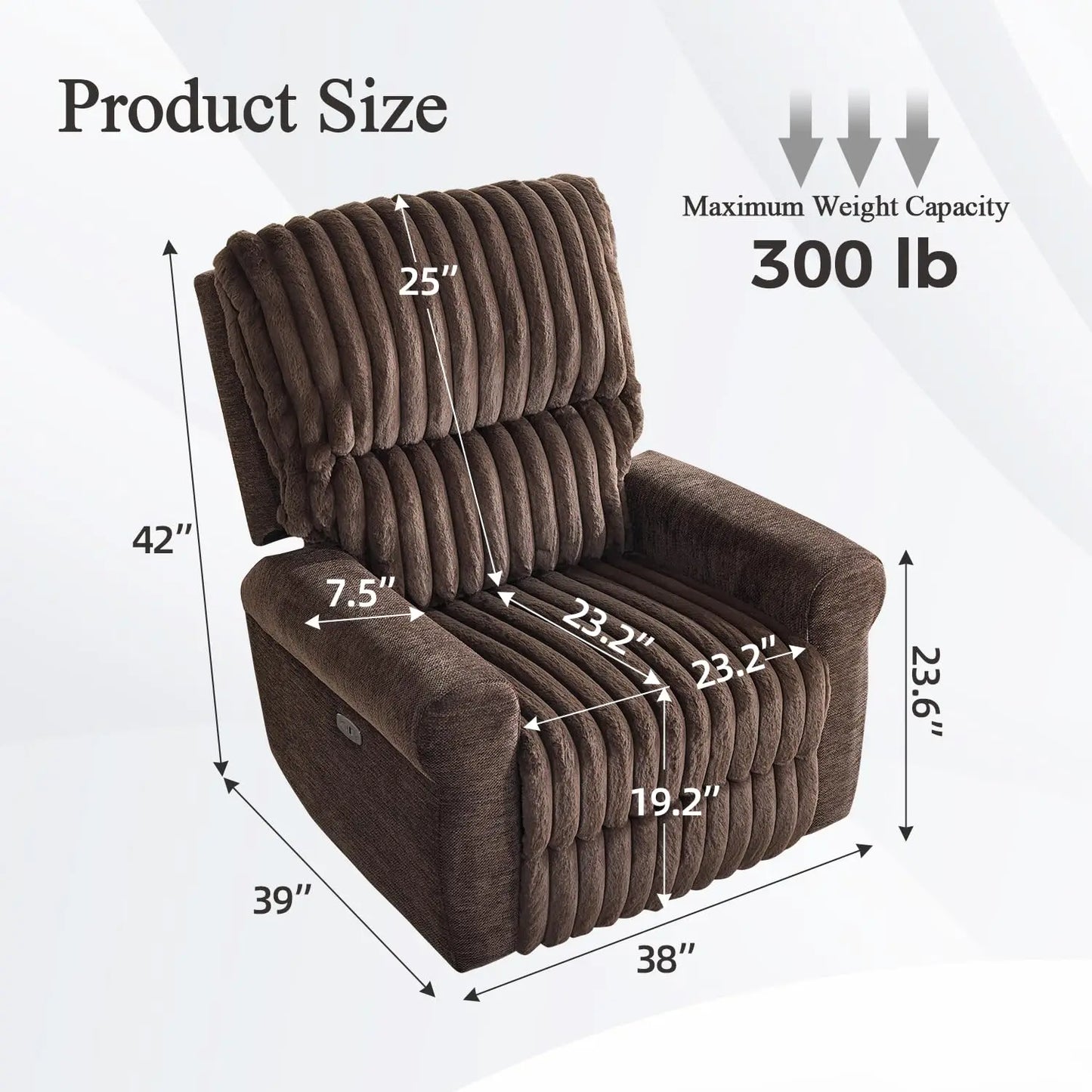 Power Glider Recliner Chair, Faux Fur Reclining Rocking Chair, Single Power Rocker Chair with USB Port, Type-C,