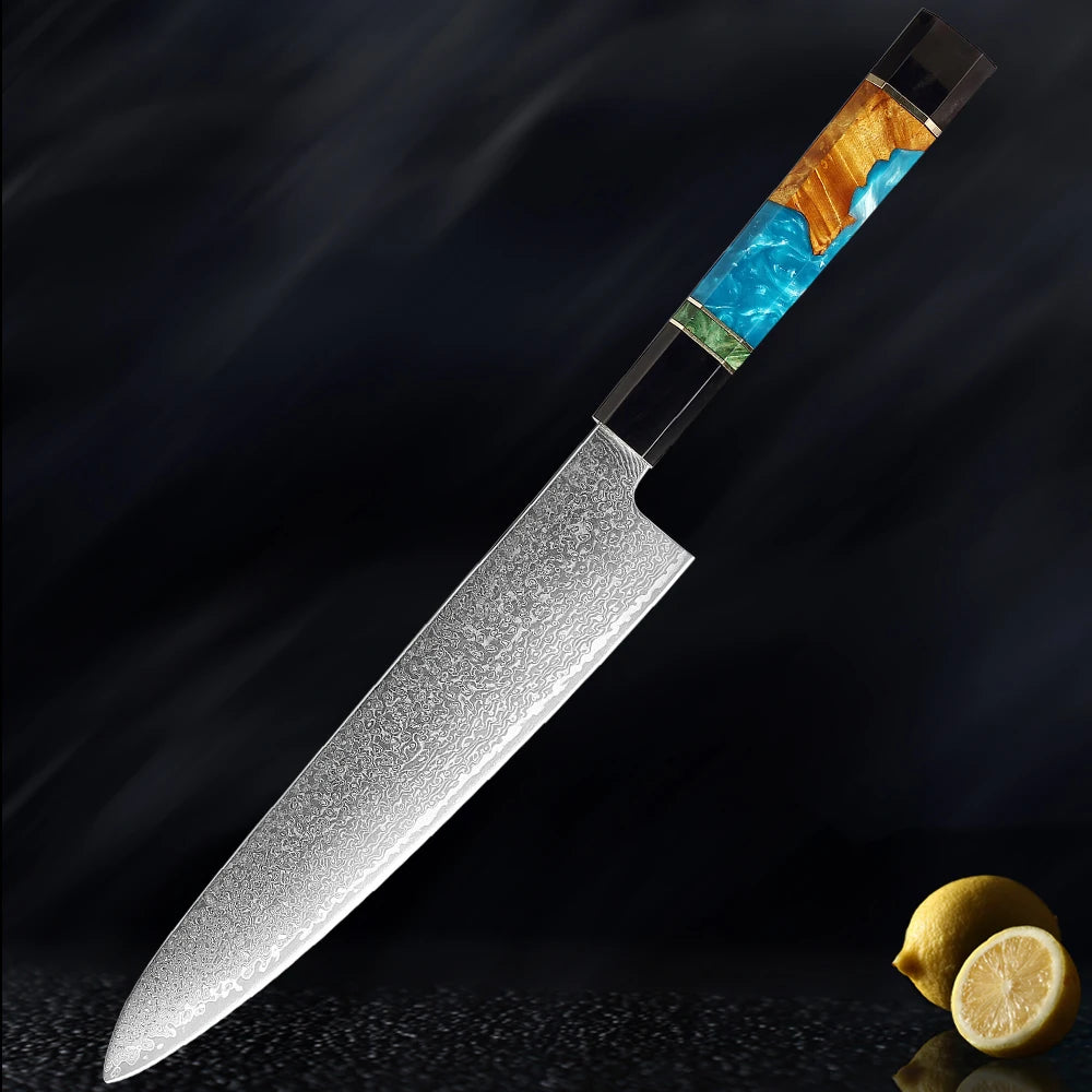 XITUO Damascus Steel Knife Set 1-5Pcs,Japanese Chef Knife,Super Sharp Kitchen Knives with Black Cow Horn Octagonal Handle