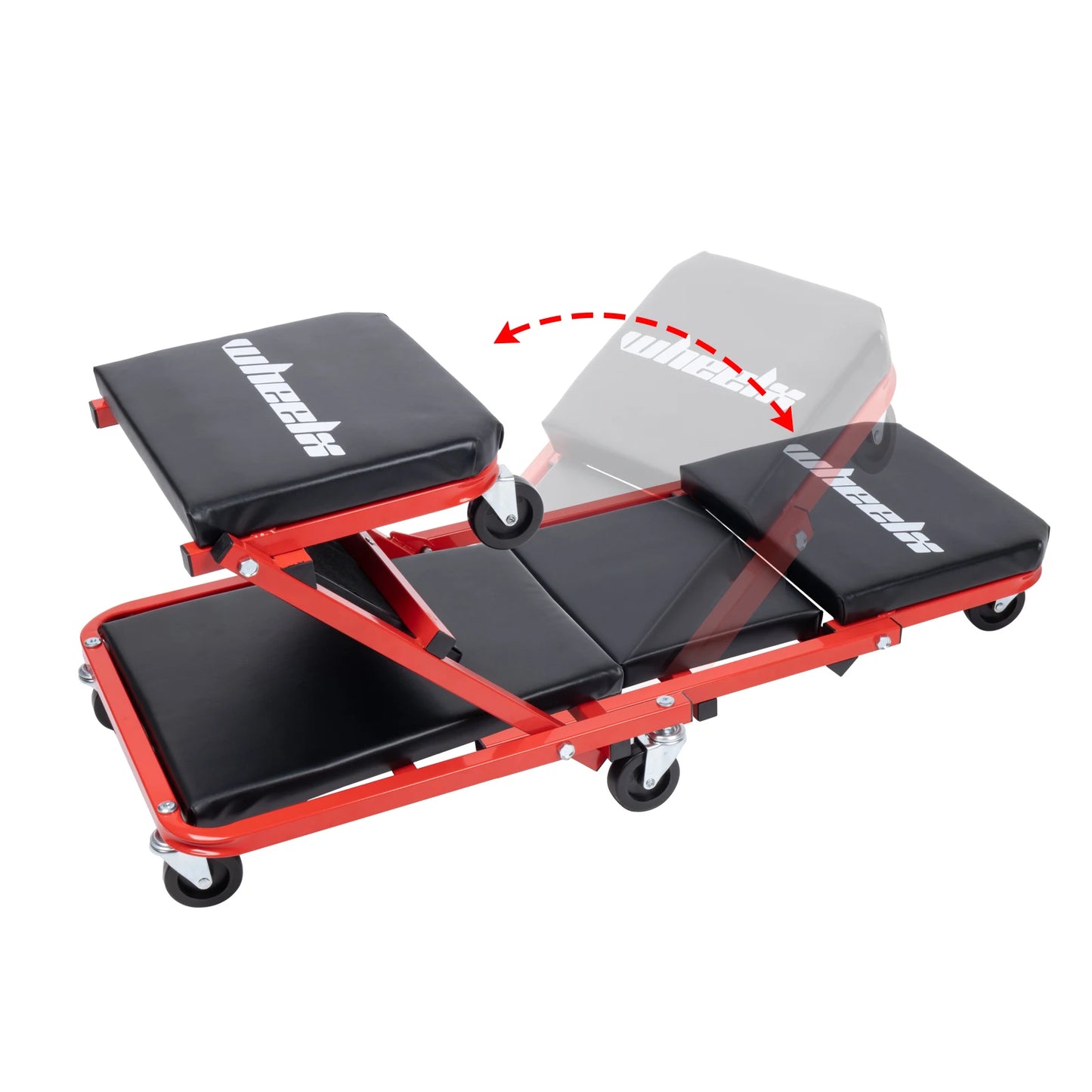 3 in 1 Rolling Mechanic Creeper Z Seat Foldable Garage Chair Lay Down Sit Lean Back Under Car Shop Auto Repair Red Black