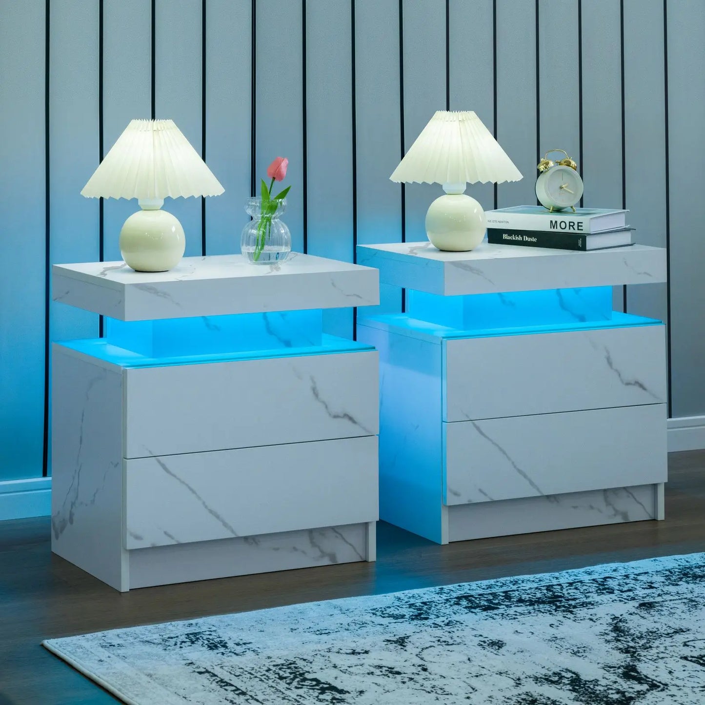 Cubehom LED Nightstands With Two Drawers Bedside Table