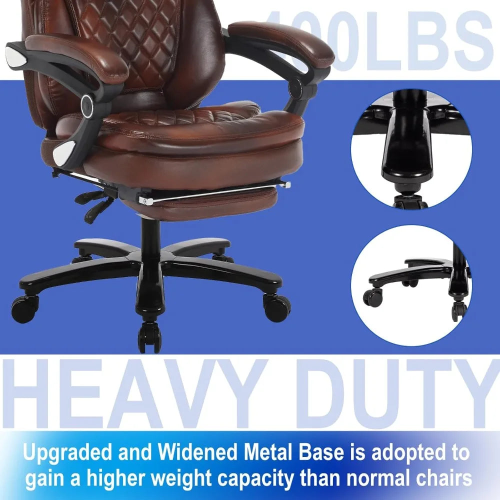 HUANZHUANG Recliner Office Chair With PU Leather Footrest