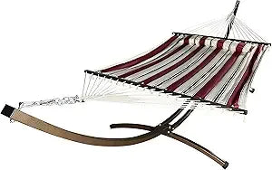 15 Ft. Indoor/Outdoor Heavy Duty Textured Bronze Steel Arc Hammock Stand w/Premium Quilted Hammock Bed. (Beige)