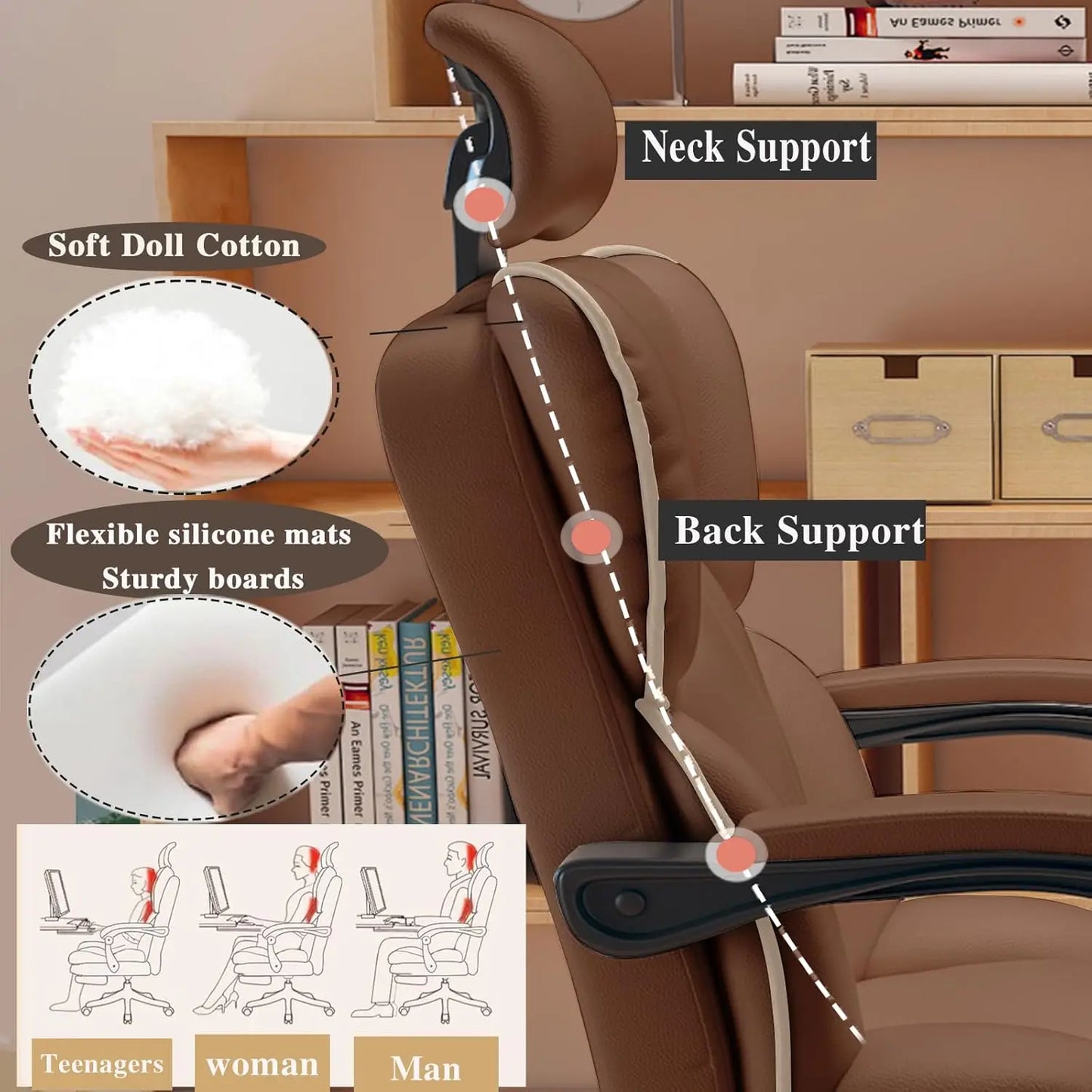 Executive Office Chair with Foot Rest Big and Tall Brown