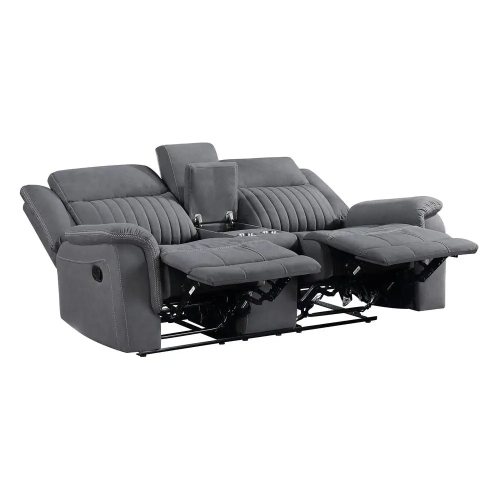 Double Recliner Sofa Manual Wall Hugger Home Theater Seating Polished Microfiber Reclining Loveseat Sturdy Metal Frame Deep