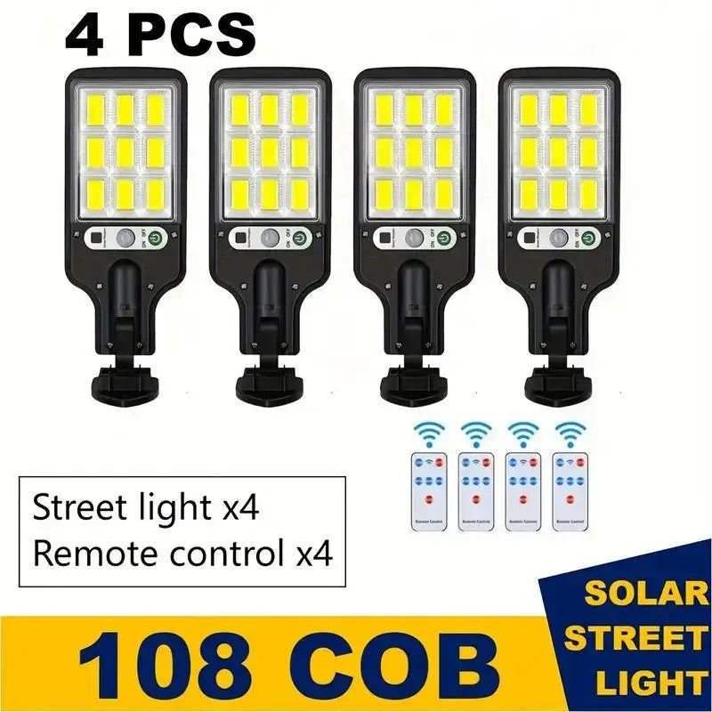 1/2/4-Pack Solar Street Lights, 108 COB LED Outdoor Wall Lights