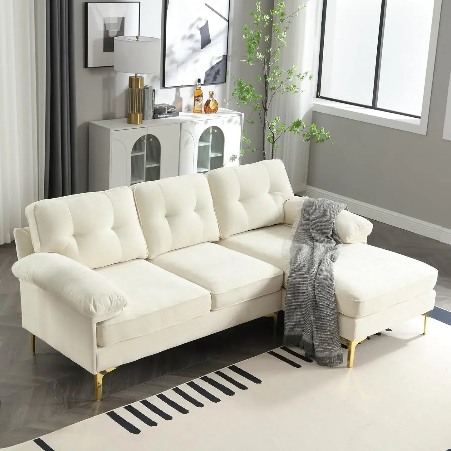 Convertible Sectional Sofa with Chaise Upholstered 3 Seater