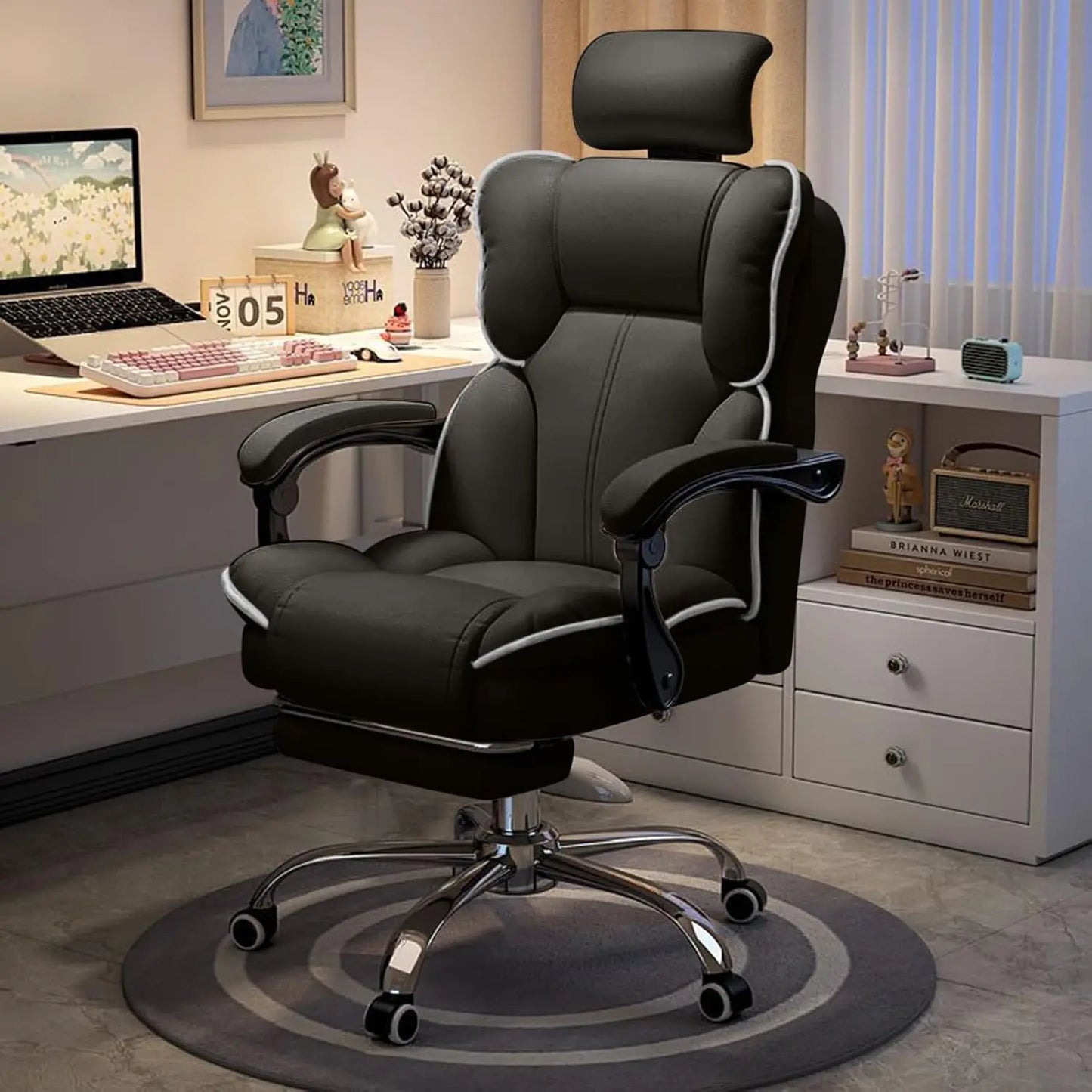 Executive Office Chair with Foot Rest Big and Tall Brown