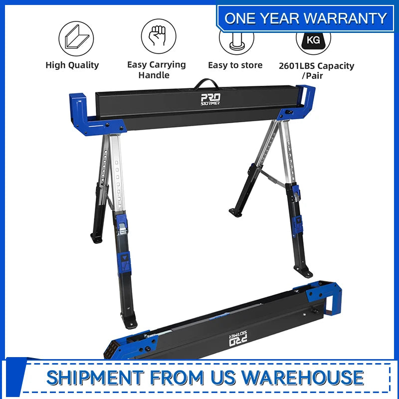 Prostormer Saw Horses 2 Pack Folding Heavy Duty Portable Sawhorse with Adjustable Legs for Home Garage DIY