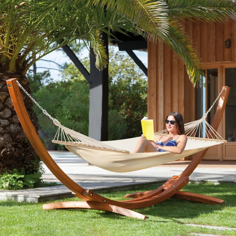 14 FT Hammock with Stand for Outside, 2 Person Heavy Duty Wooden Hammock Stand, Large Hammock Bed