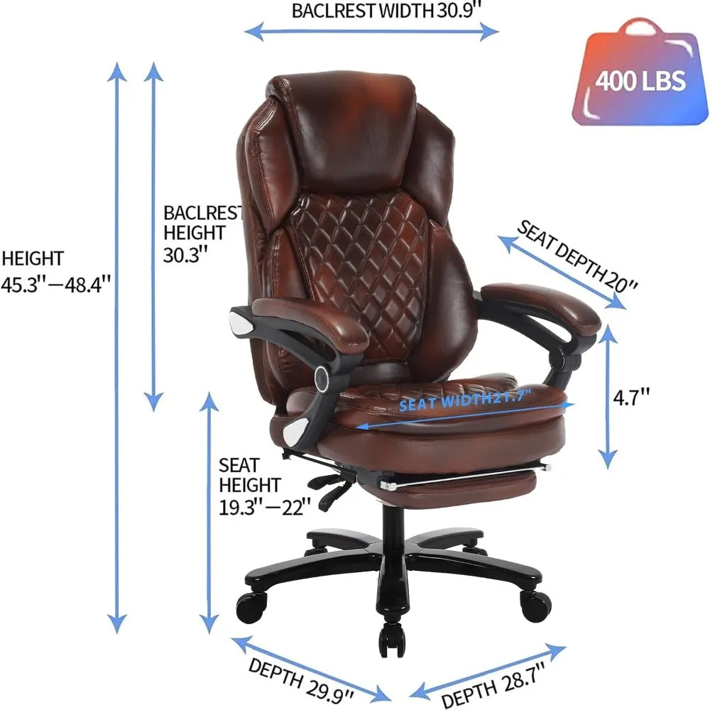 HUANZHUANG Recliner Office Chair With PU Leather Footrest