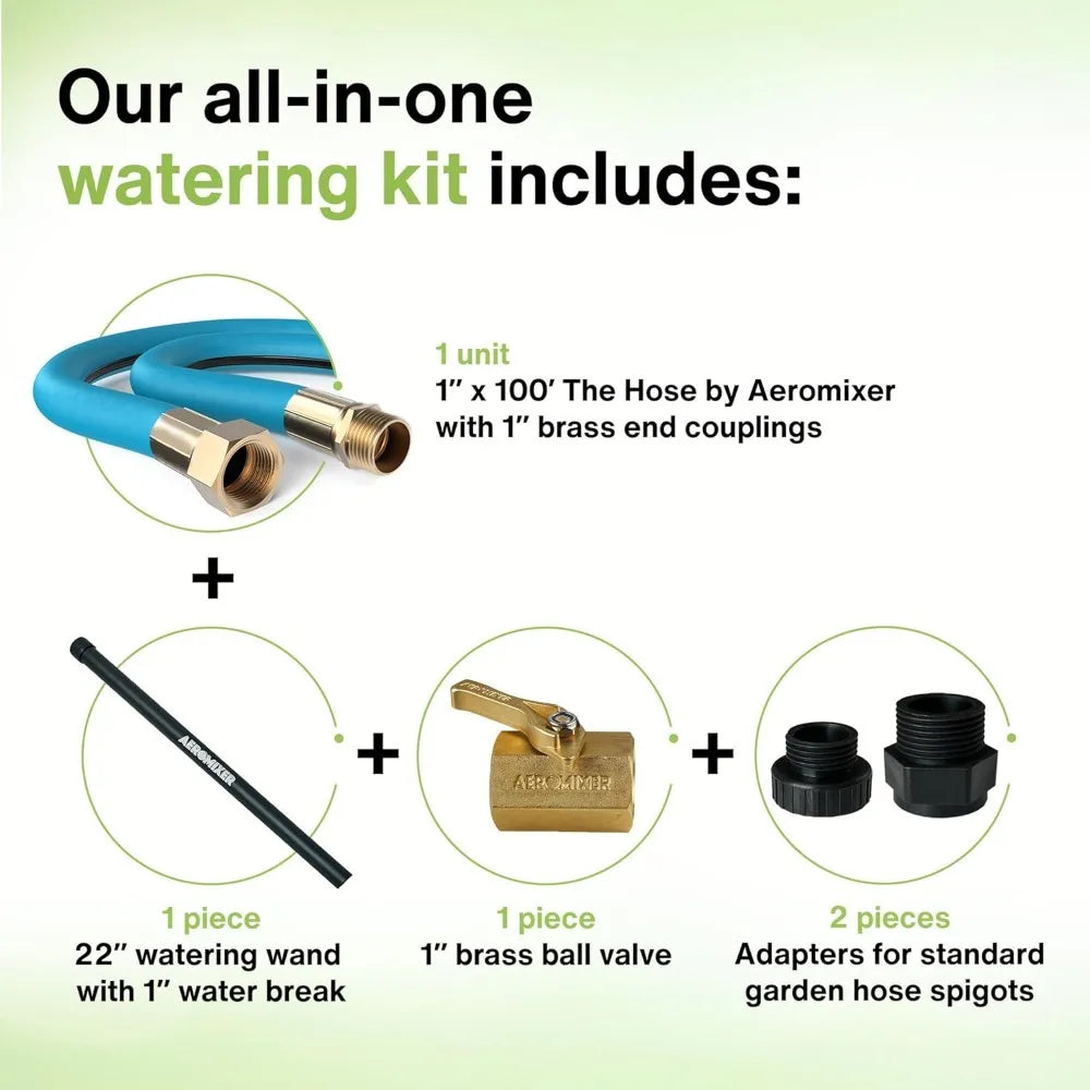 All-In-One Watering Kit - Heavy Duty 1" 100 Ft Garden Hose, Kink Resistant Garden Hoses, Commercial Grade Water Hoses, 650 PSI