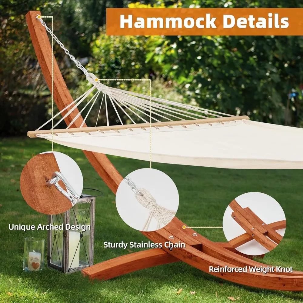 12 FT Wooden Hammock with Stand for Single Person, Weather-Resistant, Certified Sustainable Hammock Bed for Backyard, Balcony,