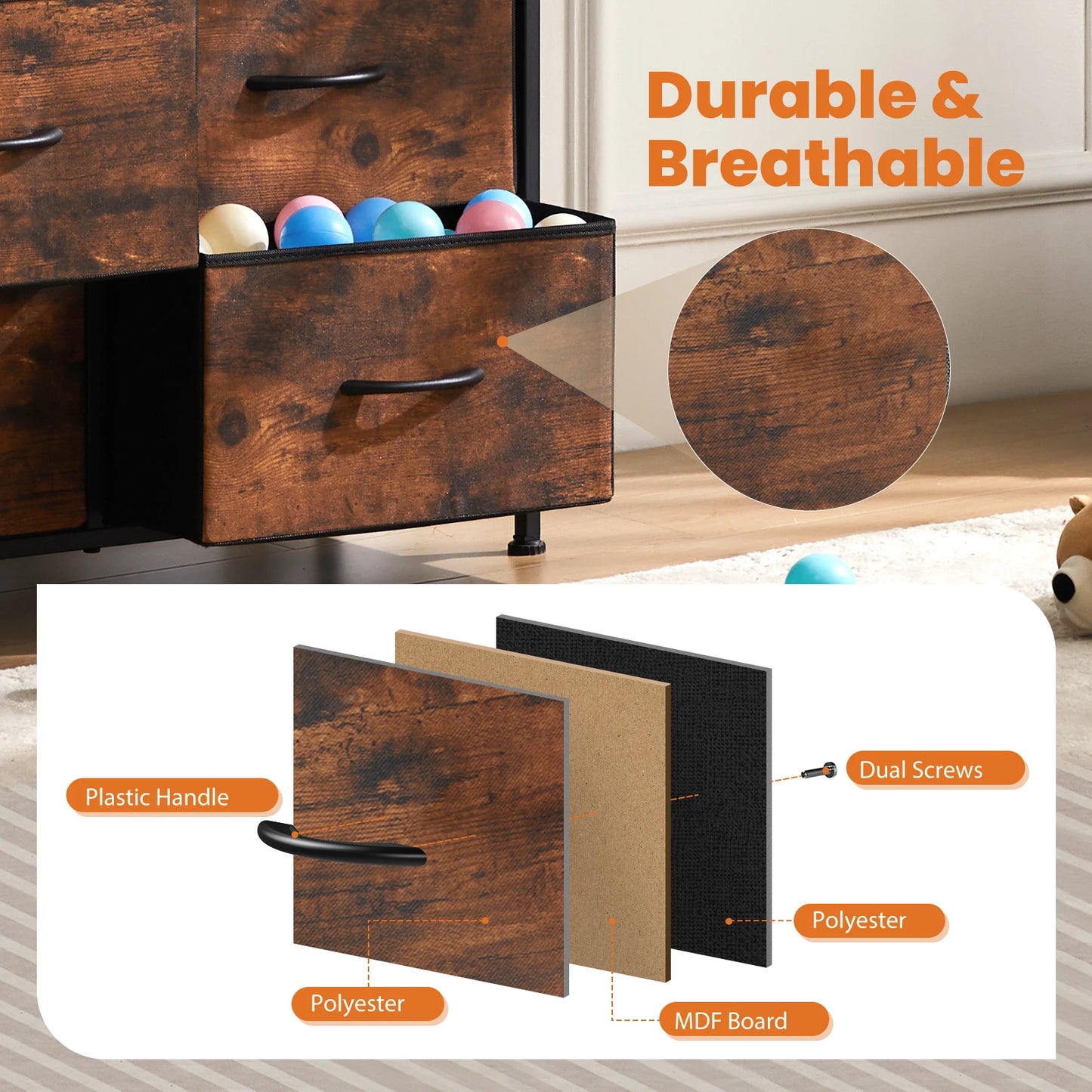 JHK Dresser For Bedroom With 9 Fabric Storage Drawer Wardrobe Tall Chest