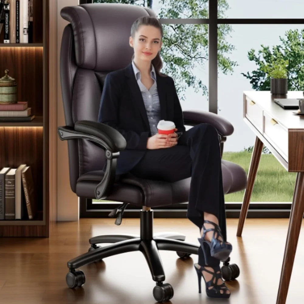 Reclining Office Chair High Back Big and Tall Desk Chair 400lbs Wide Seat Leather Executive Computer Chair with Lumbar Support