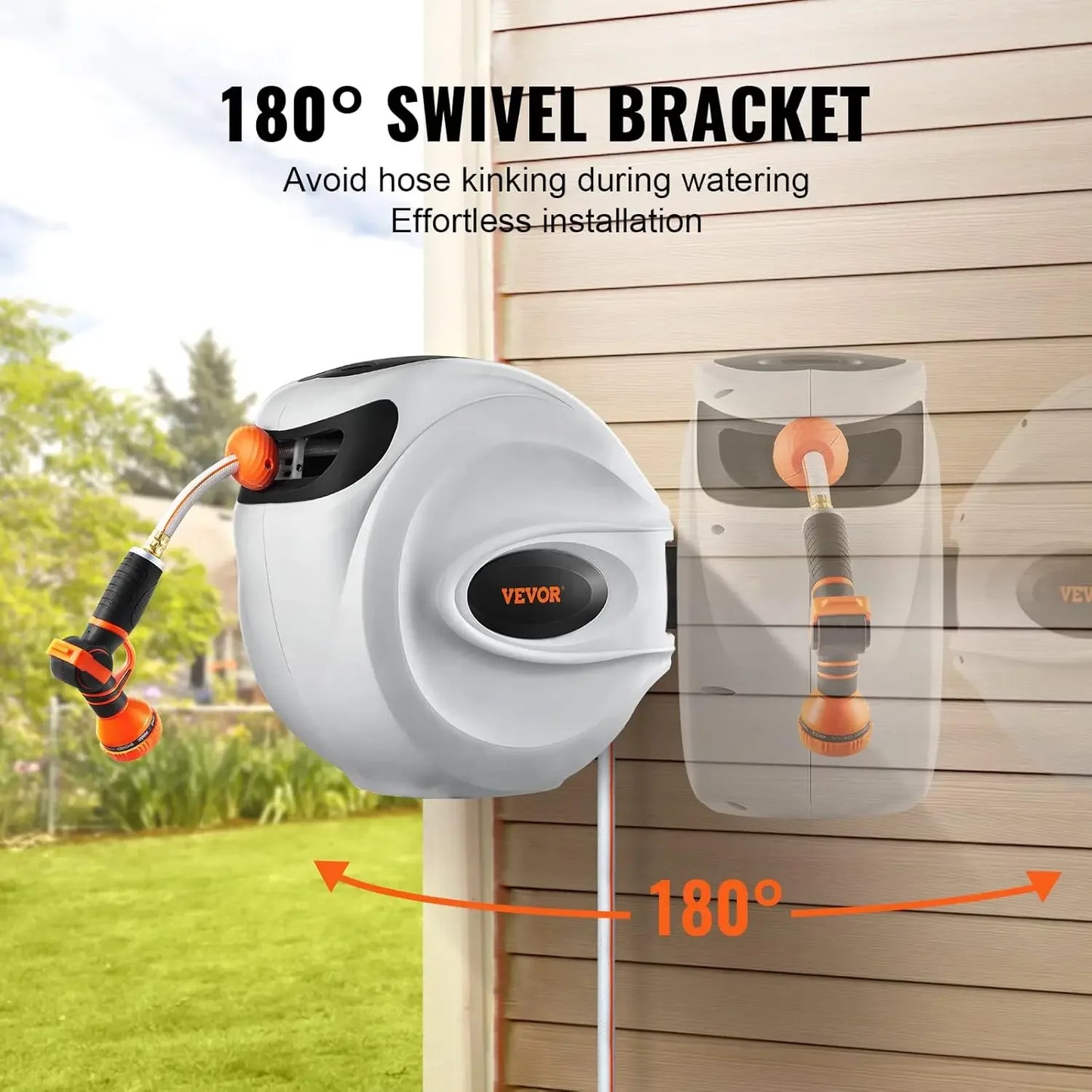 Retractable Hose Reel 65 ft x 5/8 inch Wall-Mounted Garden Hose