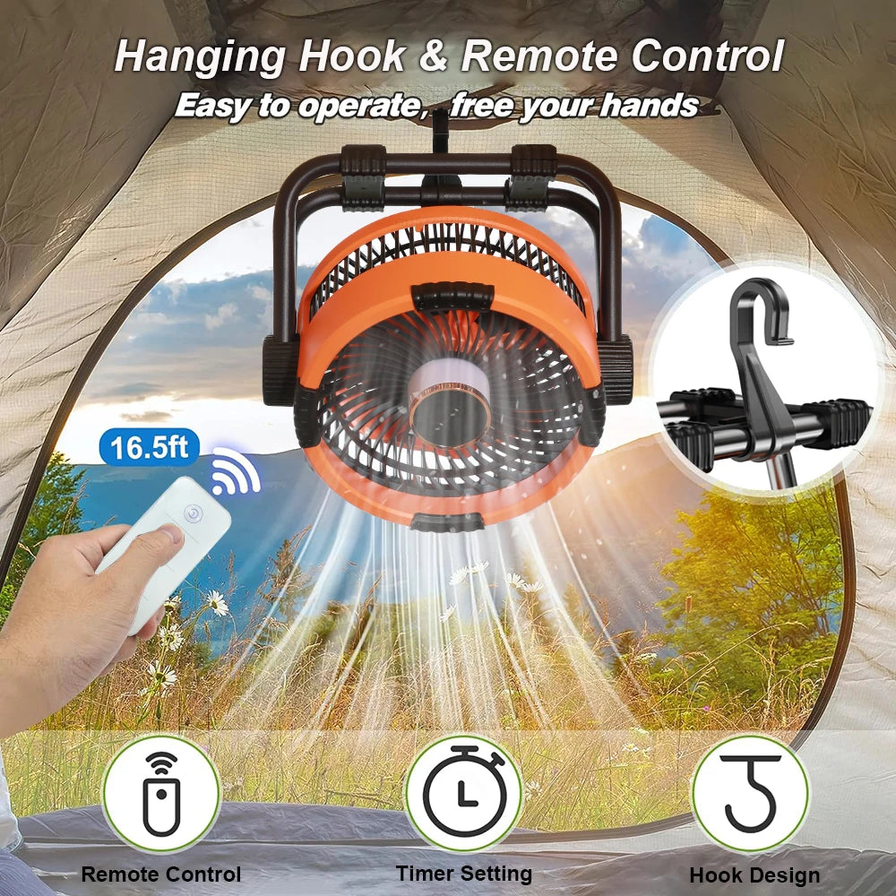 Camping Fan 20000mAh Wireless Outdoor Tent Camping Fan Portable Air Circulator Cooling Ceiling Fan with LED Light Remote Control