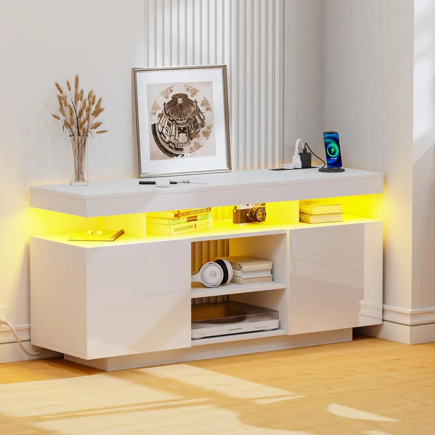 ZUIYU Modern LED TV Stand with Power Outlets