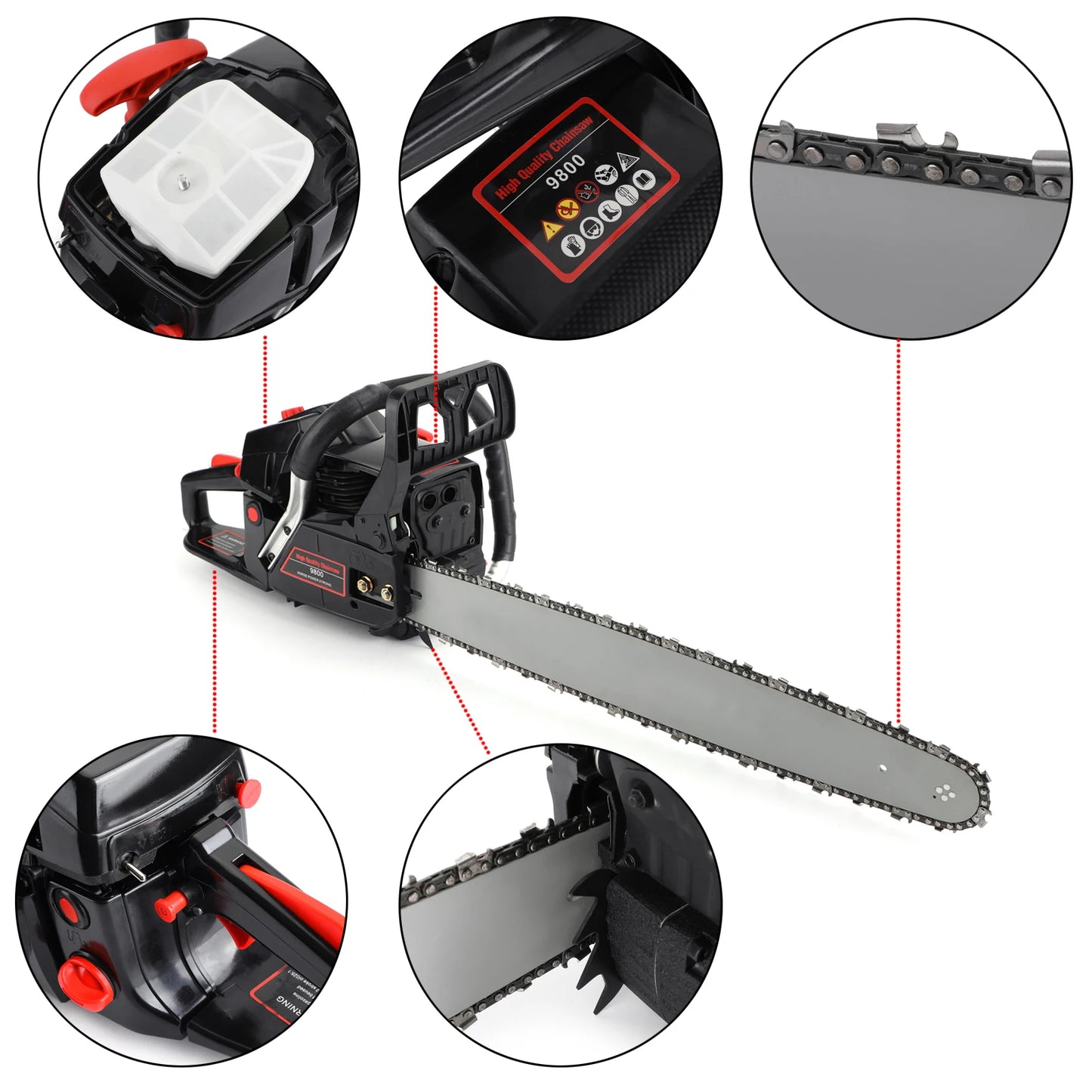 Artudatech 62cc Gas Chainsaw 22" Bar Gasoline Powered Chain Saw 2 Cycle Engine Cutting