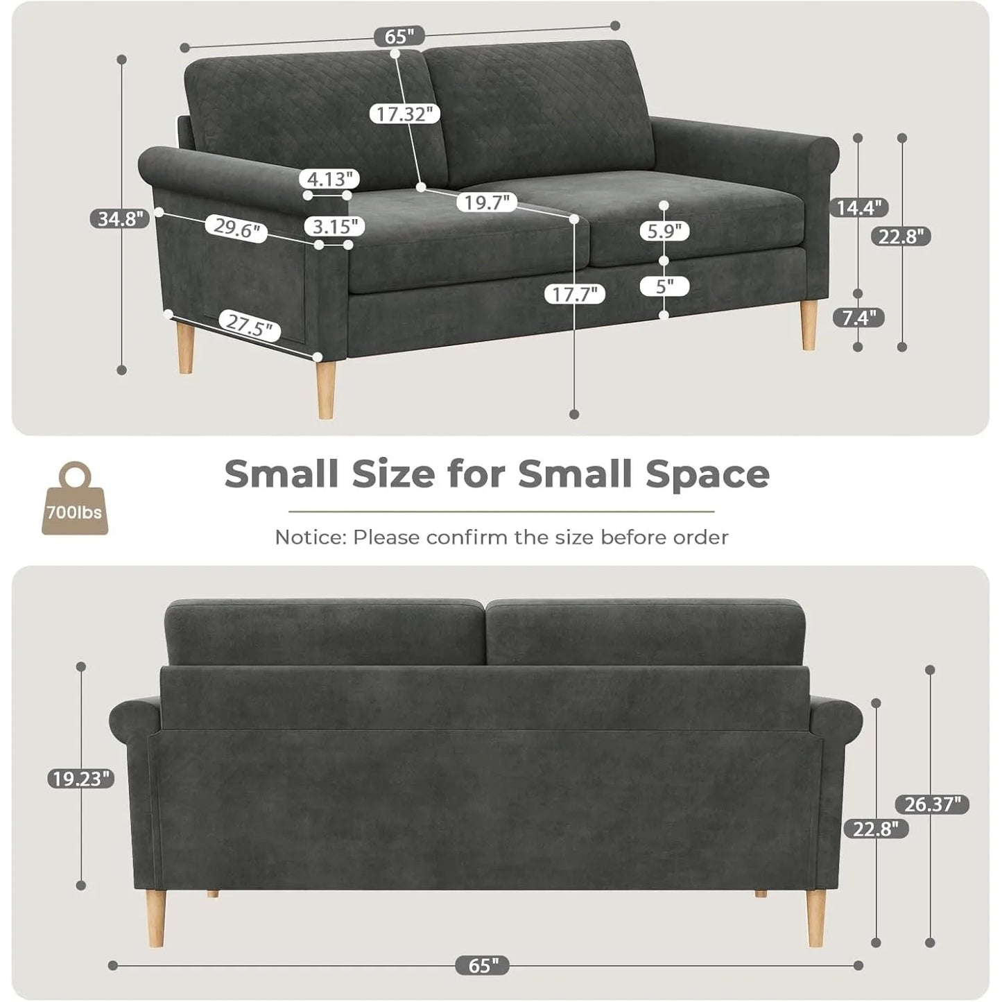 Vesgantti Mid Century Modern Loveseat Sofa For Living Room