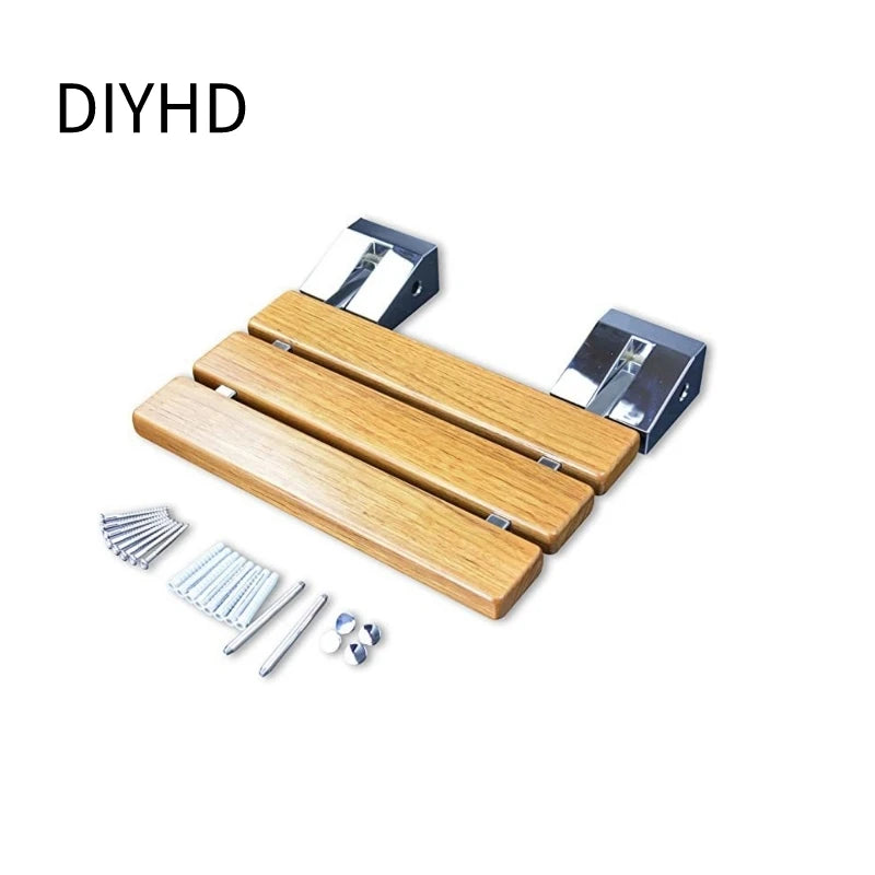 DIYHD SD 15" Shower Bench (40x34)cm,Teak Wood Floding Seat,Wall Mount Bathroom Stool for Inside shower to sit on,Waterproof