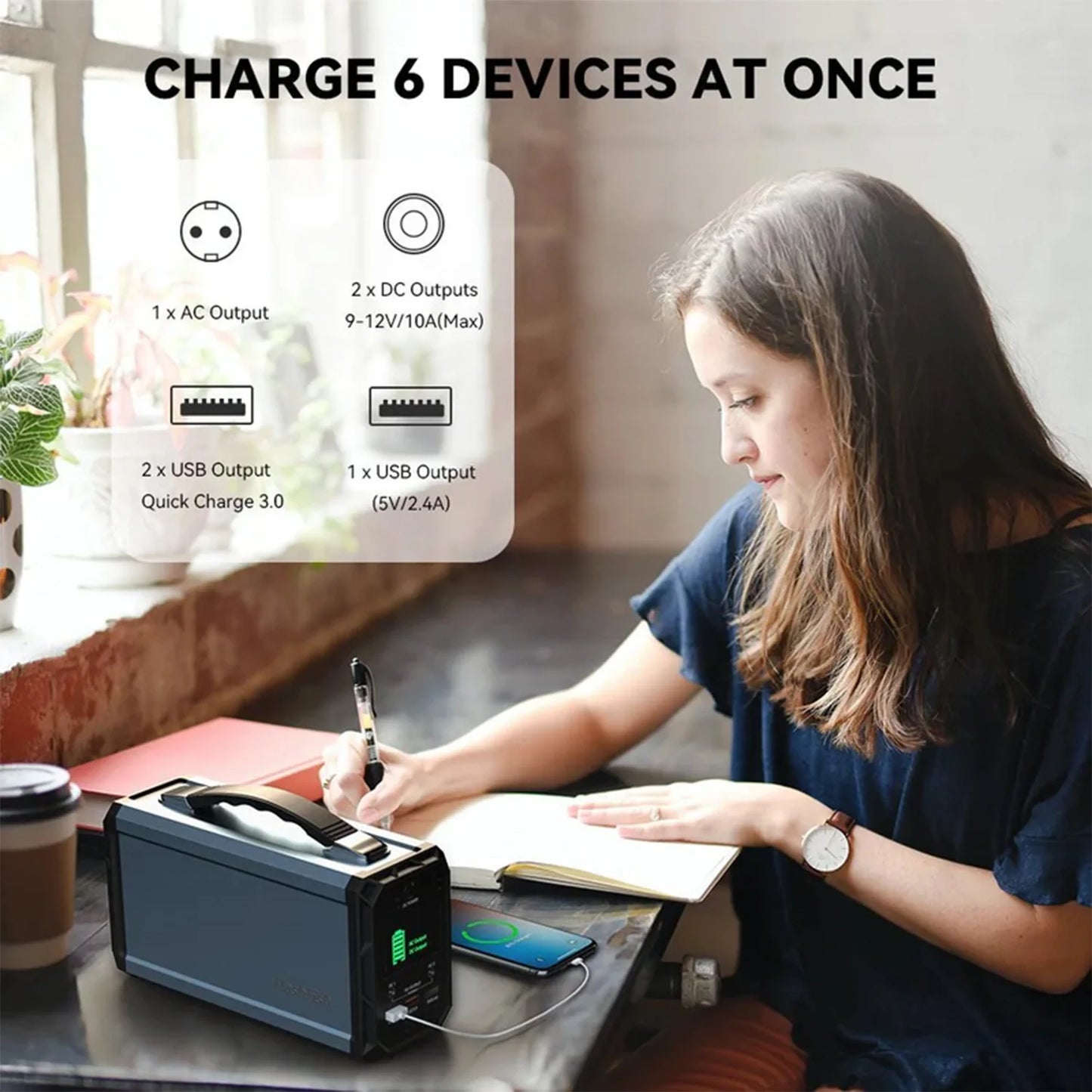 240V portable power station equipped with a 350W60000mAh generator and 60W foldable solar panels for family camping trips